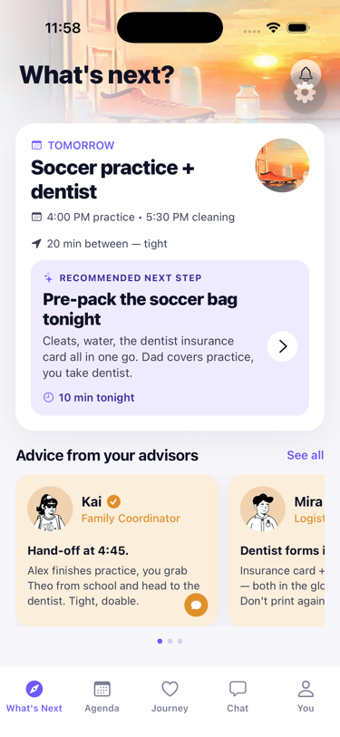 Family agent screen, kid-cal coordinator tomorrow view