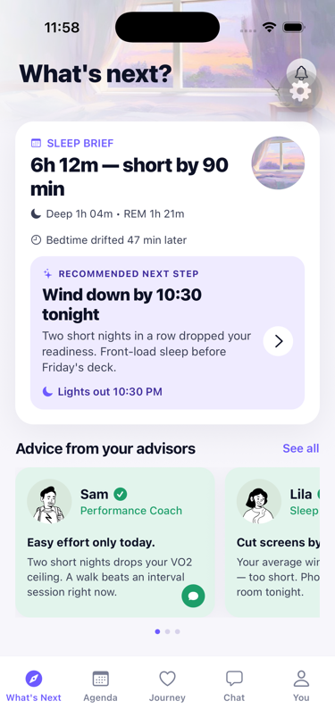 Health agent screen, sleep monitor brief